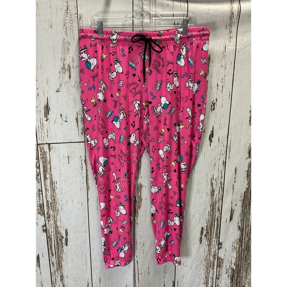 Peanuts Pink Dancing/Music Snoopy Jogger Pajama Pants - Picture 1 of 4